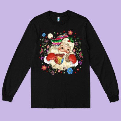 Mexican Christmas Santa Long Sleeve Tee Designed By Maliassmallbusiness