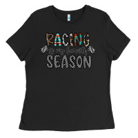 Black Racing Is My Favorite Season Ladies Tee - CowhideDigitalArt