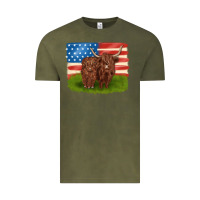 Vintage Olive American cows Vintage Tee - MaliasSmallBusiness