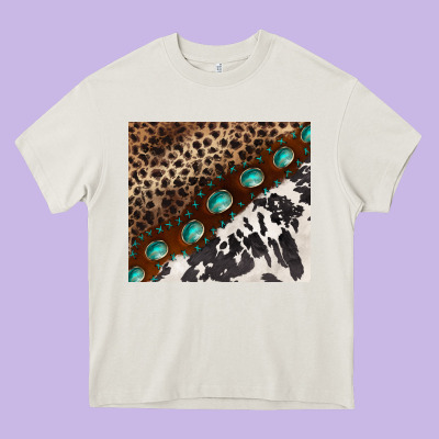 Leopard And Cowhide Gemstone Leather Heavy Core Tee Designed By Barkaloodesign