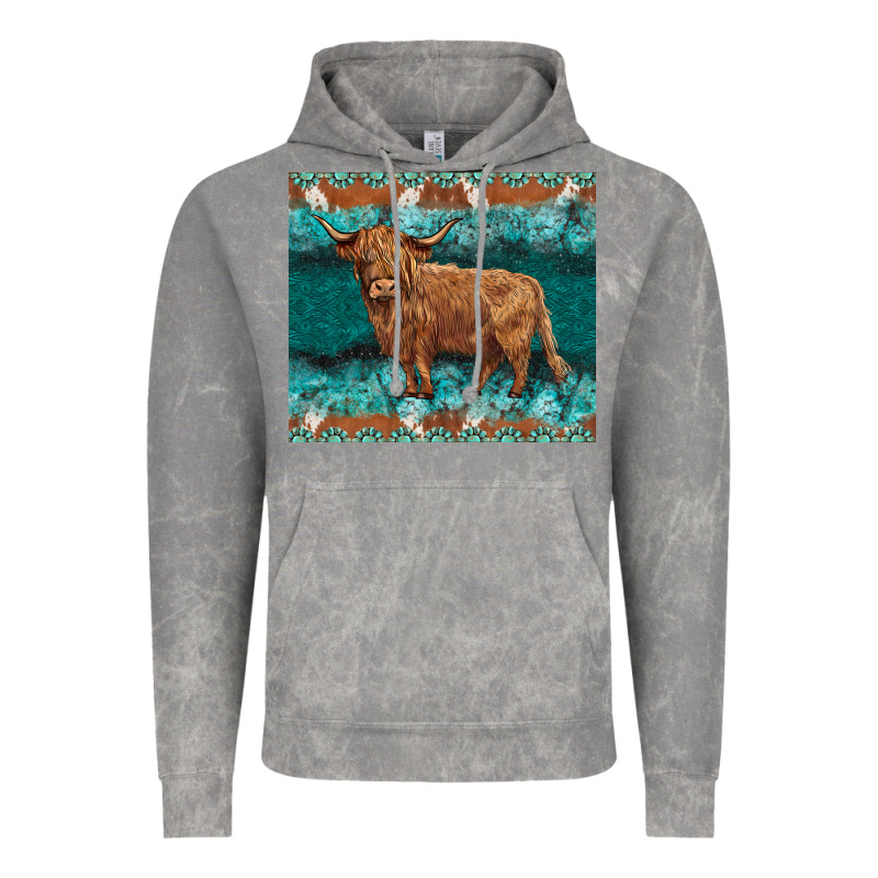 Turquoises Gemstones Cowhide Highland Cow Vintage Hoodie by BarkalooDesign | Teevron