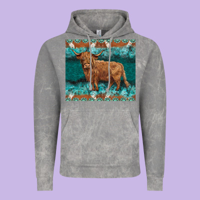 Turquoises Gemstones Cowhide Highland Cow Vintage Hoodie Designed By Barkaloodesign