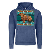 Vintage Denim turquoises gemstones cowhide highland cow Vintage Hoodie - BarkalooDesign