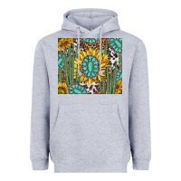 Heather Grey western cactus with sunflowers and turquoise tumbler tbs Heavyweight Hoodie - TumblerDesignByShophia