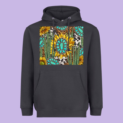 Western Cactus With Sunflowers And Turquoise Tumbler Tbs Heavyweight Hoodie Designed By Tumblerdesignbyshophia
