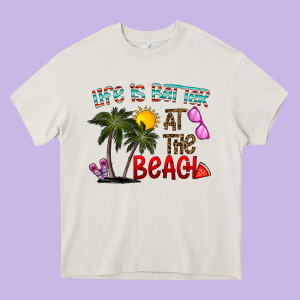 Life Is Better At The Beach Heavy Core Tee Designed By Cowhidedigitalart