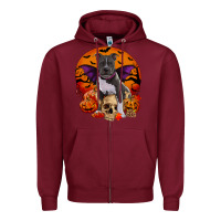 Burgundy halloween pitbull dog Zipper Hoodie - RanaPortraitStore