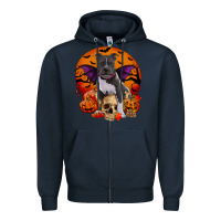 Navy halloween pitbull dog Zipper Hoodie - RanaPortraitStore