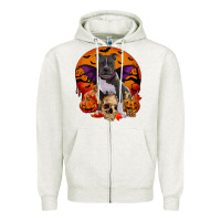 Oatmeal Heather halloween pitbull dog Zipper Hoodie - RanaPortraitStore