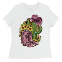 White Pink Cowboy Boots Ladies Tee - JahusDesignShop
