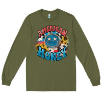 Army Green American honey smiley Long Sleeve Tee - NancyCooperArtShop