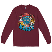 Burgundy American honey smiley Long Sleeve Tee - NancyCooperArtShop