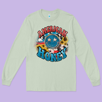 American Honey Smiley Long Sleeve Tee Designed By Nancycooperartshop
