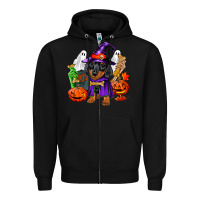 Black Halloween dachshund puppy dog Zipper Hoodie - RanaPortraitStore