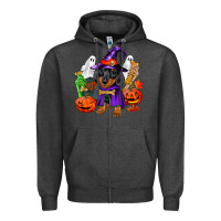Charcoal Heather Halloween dachshund puppy dog Zipper Hoodie - RanaPortraitStore