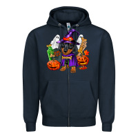 Navy Halloween dachshund puppy dog Zipper Hoodie - RanaPortraitStore