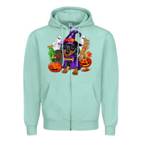 Seafoam Halloween dachshund puppy dog Zipper Hoodie - RanaPortraitStore