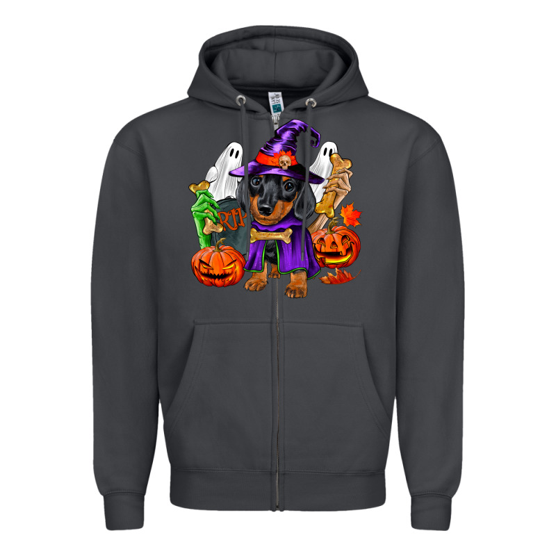 Halloween Dachshund Puppy Dog Zipper Hoodie by RanaPortraitStore | Teevron