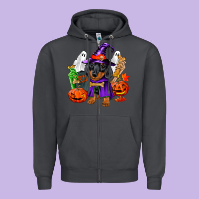 Halloween Dachshund Puppy Dog Zipper Hoodie Designed By Ranaportraitstore