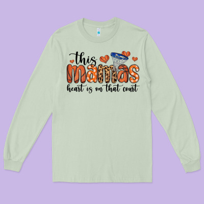 This Mamas Heart Is On That Court Long Sleeve Tee Designed By Maliassmallbusiness