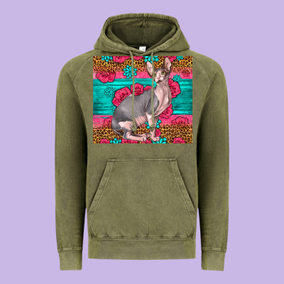 Pink Glitter And Roses Sphynx Cat Vintage Hoodie Designed By Lillyallendesigns
