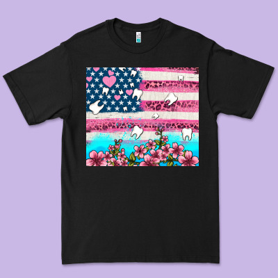 American Flag And Teeth With Flowers Premium Tee Designed By Adodesignshop