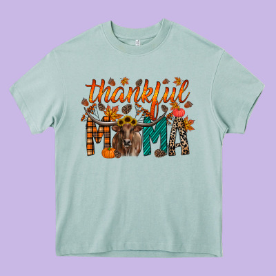 Thankful Mama Longhorn Heavy Core Tee Designed By Racoondesign
