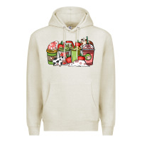 Oatmeal Heather Cow and strawberry coffee cups Premium Hoodie - HowdyJamesFarm
