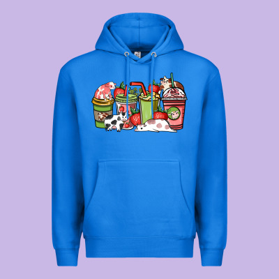 Cow And Strawberry Coffee Cups Premium Hoodie Designed By Howdyjamesfarm