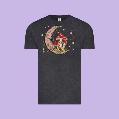 Moon And Mushrooms Vintage Tee Designed By Maliassmallbusiness