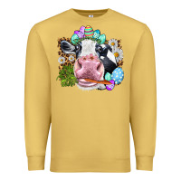 Antique Gold Happy Easter Cow with eggs Easter Day Premium Sweatshirt - HowdyJamesFarm