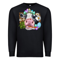 Black Happy Easter Cow with eggs Easter Day Premium Sweatshirt - HowdyJamesFarm