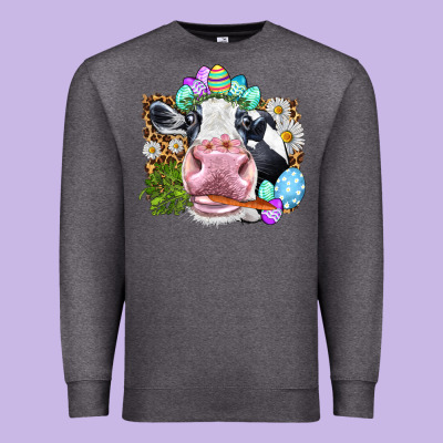 Happy Easter Cow With Eggs Easter Day Premium Sweatshirt Designed By Howdyjamesfarm