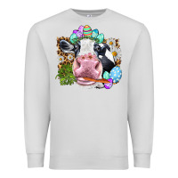 Dove Grey Happy Easter Cow with eggs Easter Day Premium Sweatshirt - HowdyJamesFarm