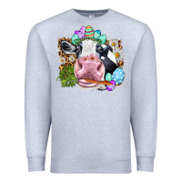 Heather Grey Happy Easter Cow with eggs Easter Day Premium Sweatshirt - HowdyJamesFarm