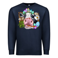 Navy Happy Easter Cow with eggs Easter Day Premium Sweatshirt - HowdyJamesFarm