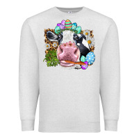 Oatmeal Heather Happy Easter Cow with eggs Easter Day Premium Sweatshirt - HowdyJamesFarm