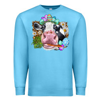 Ocean Blue Happy Easter Cow with eggs Easter Day Premium Sweatshirt - HowdyJamesFarm