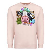 Pale Pink Happy Easter Cow with eggs Easter Day Premium Sweatshirt - HowdyJamesFarm