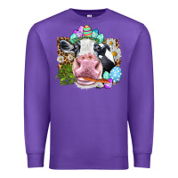 Purple Happy Easter Cow with eggs Easter Day Premium Sweatshirt - HowdyJamesFarm