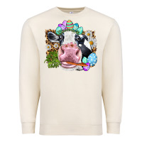 Sandshell Happy Easter Cow with eggs Easter Day Premium Sweatshirt - HowdyJamesFarm