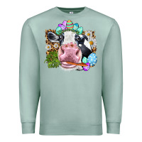 Seafoam Happy Easter Cow with eggs Easter Day Premium Sweatshirt - HowdyJamesFarm