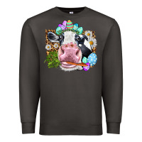 Smoke Happy Easter Cow with eggs Easter Day Premium Sweatshirt - HowdyJamesFarm
