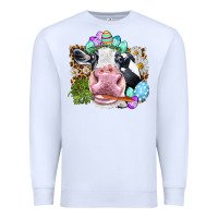White Happy Easter Cow with eggs Easter Day Premium Sweatshirt - HowdyJamesFarm