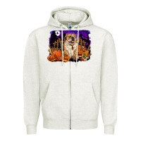 Oatmeal Heather Halloween english bulldog Zipper Hoodie - RanaPortraitStore