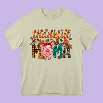 Thankful Mama Pig Heavy Core Tee Designed By Racoondesign