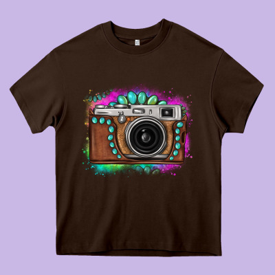 Tie Dye Gemstone Vintage Camera Heavy Core Tee Designed By Fadigitalartstudio