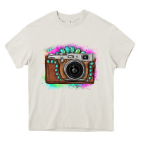 Cream tie dye gemstone vintage camera Heavy Core Tee - FaDigitalArtStudio