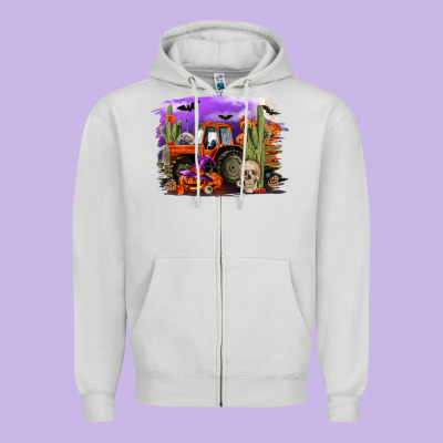 Halloween Tractor Zipper Hoodie Designed By Ranaportraitstore