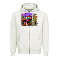 Oatmeal Heather Halloween tractor Zipper Hoodie - RanaPortraitStore